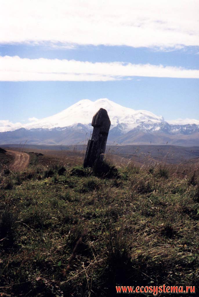 The highest point of Bichesin plateau - (2200 m above sea level). View to Elbrus mountain