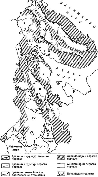 Тектоническая схема Кольского полуострова и Карелии
