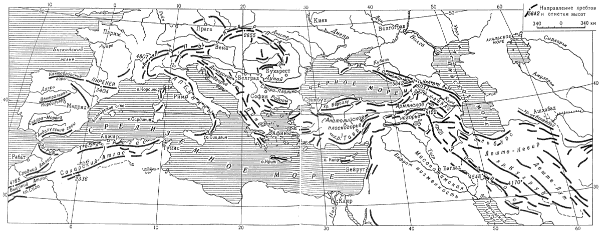Орографическая схема Средиземноморья и Переднеазиатских нагорий